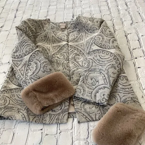 Chico’s Jacket Blazer Women’s Size 0 Multi Color Detachable Faux Fur Sleeves - Picture 6 of 11